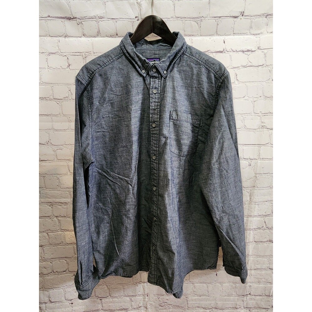 Patagonia Bluffside Shirt Mens XL Grey Chambray Organic Cotton Casual Hiking